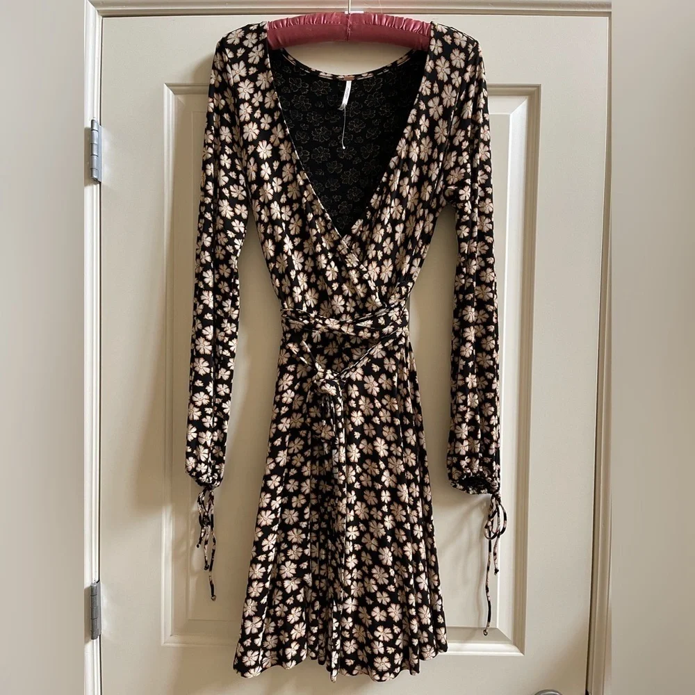 Free People Pradera Long Sleeve Floral Wrap Dress NWOT
